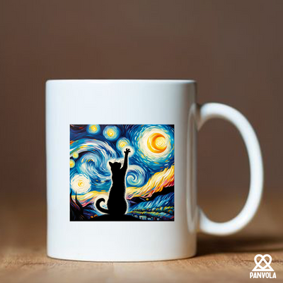 Van Gogh Starry Night Cat Ceramic Mug 11 oz White