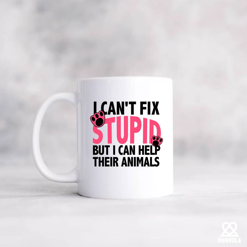 I Can't Fix Stupid But I Can Help Their Animals Ceramic Mug 11 oz White - Panvola