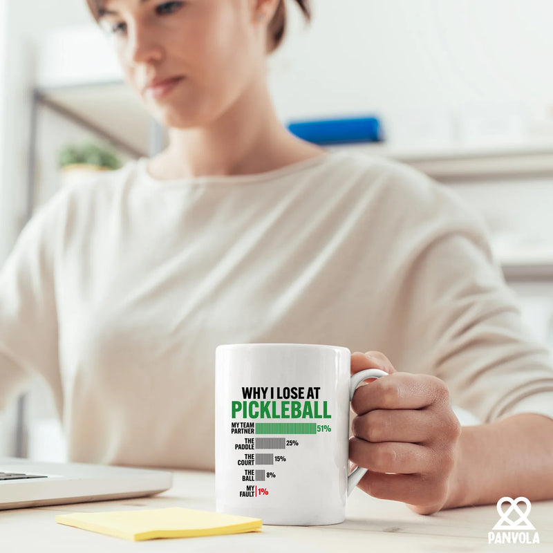 Why I Lose at Pickleball Ceramic Mug 11 oz White - Panvola