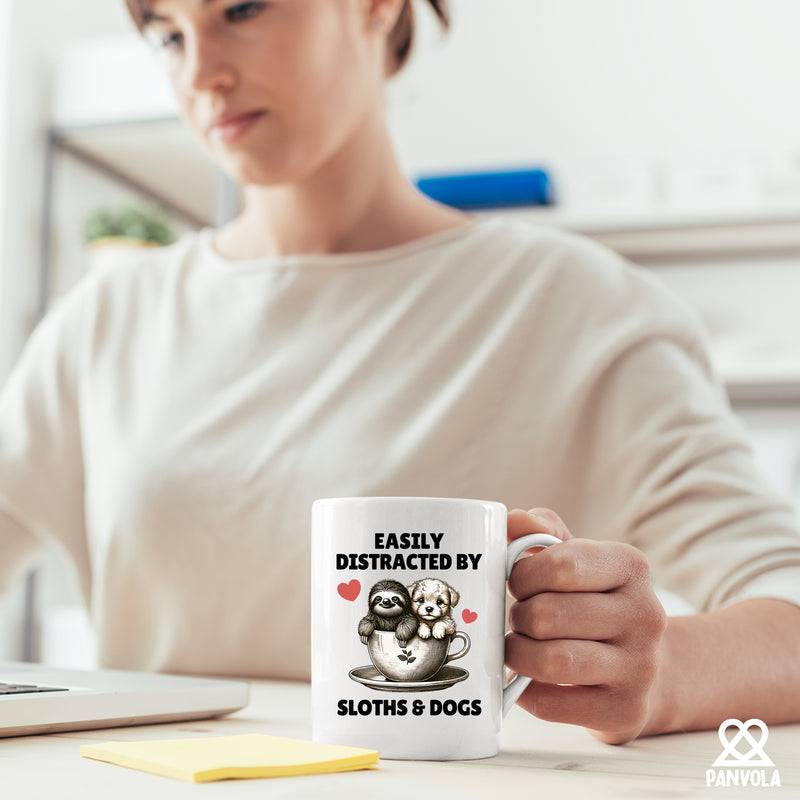 Easily Distracted by Sloths and Dogs Ceramic Mug 11 oz White