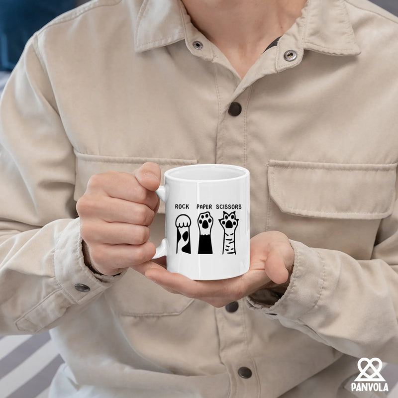Rock Paper Scissors Ceramic Mug 11 oz White - Panvola