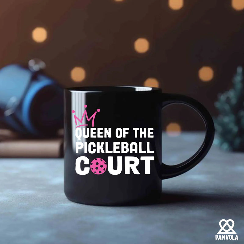 Queen of the Pickleball Court Ceramic Mug 11 oz Black - Panvola