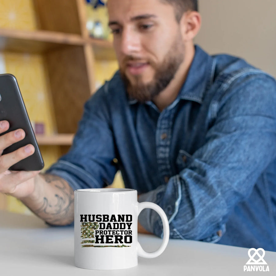 Husband. Daddy. Protector. Hero Ceramic Mug 11 oz White, image 5 of 5