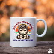 Cat Pilot Mike Echo Oscar Whisky Ceramic Mug 11 oz white - Panvola