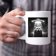 Cat Selfie with UFOs Ceramic Mug 11 oz White - Panvola