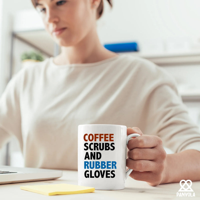 Coffee Scrubs And Rubber Gloves Ceramic Mug 11 oz White - Panvola