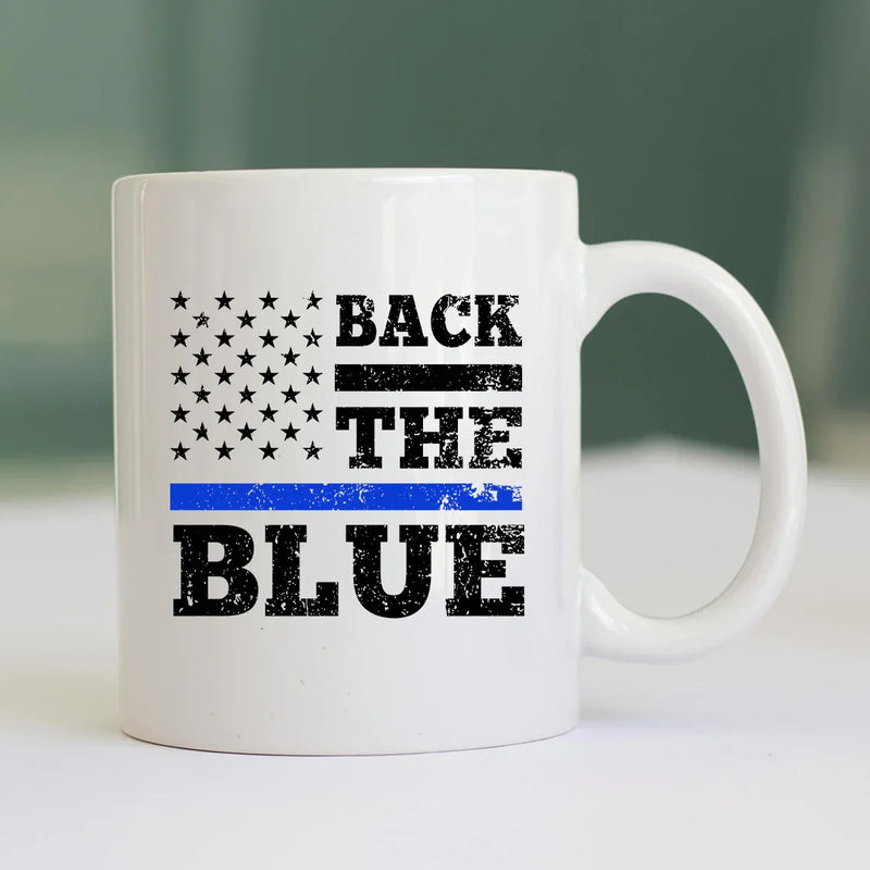 Back The Blue Ceramic Mug 11 oz White - Panvola