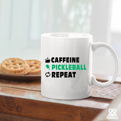 Caffeine Pickleball Repeat Ceramic Mug 11 oz White