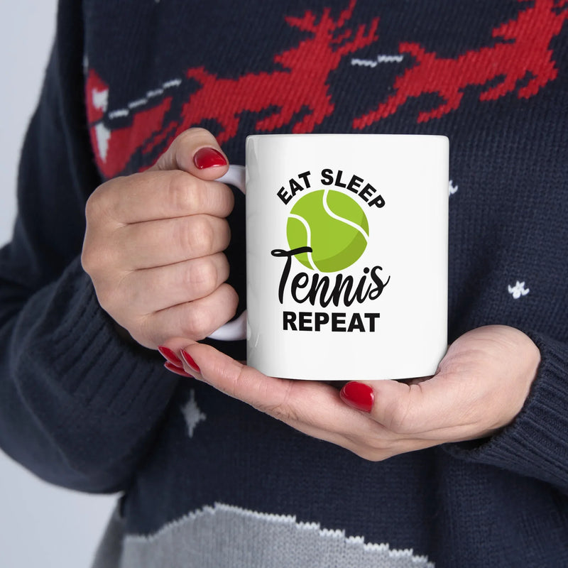 Personalized Eat Sleep Tennis Repeat Ceramic Mug 11 oz White - Panvola