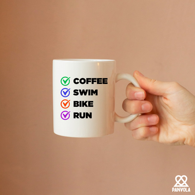 Coffee Swim Bike Run Mug Check Box Ceramic Mug 11 oz White