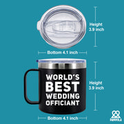 World's Best Wedding Officiant Insulated Coffee Cup 14oz With Handle And Lid.