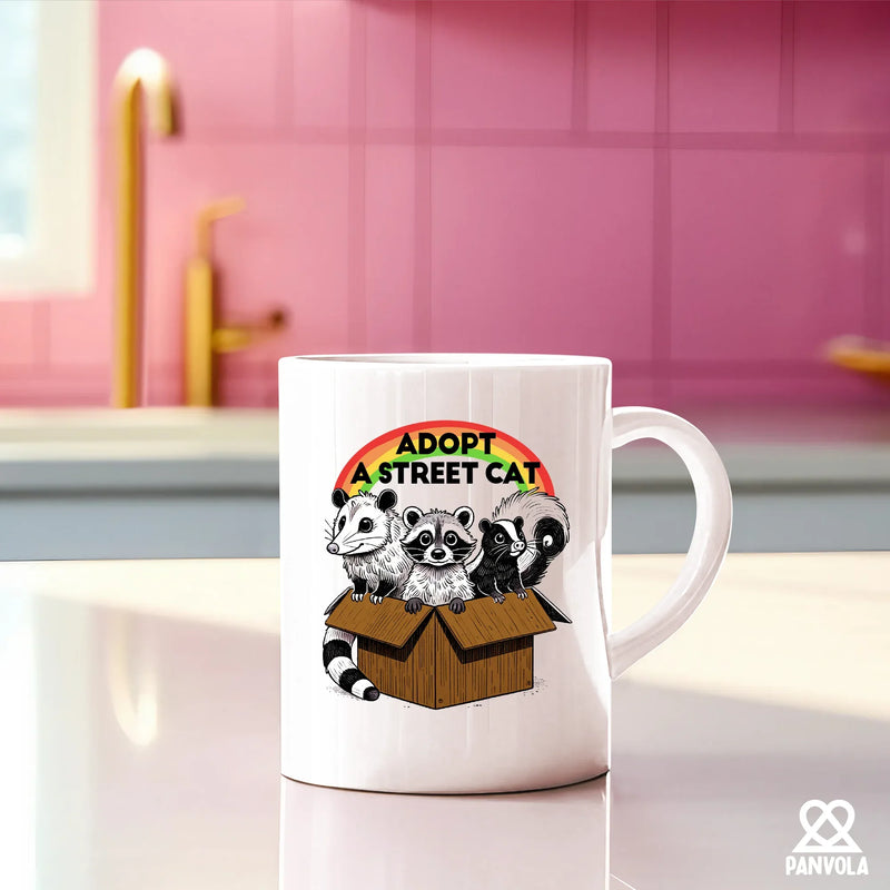 Adopt A Street Cat Ceramic Mug 11 oz White - Panvola