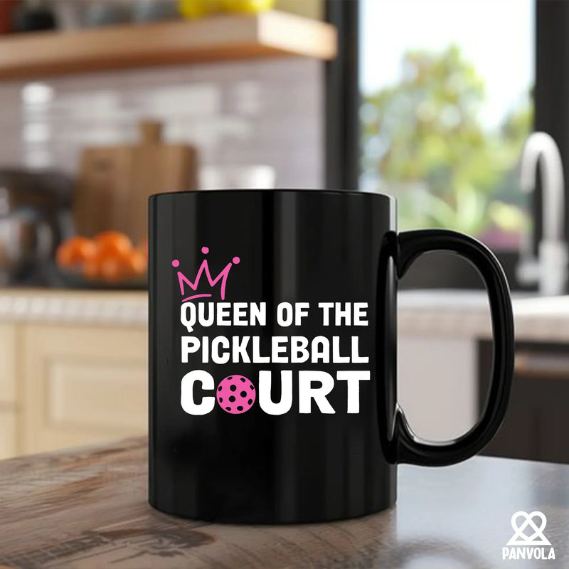 Queen of the Pickleball Court Ceramic Mug 11 oz Black - Panvola