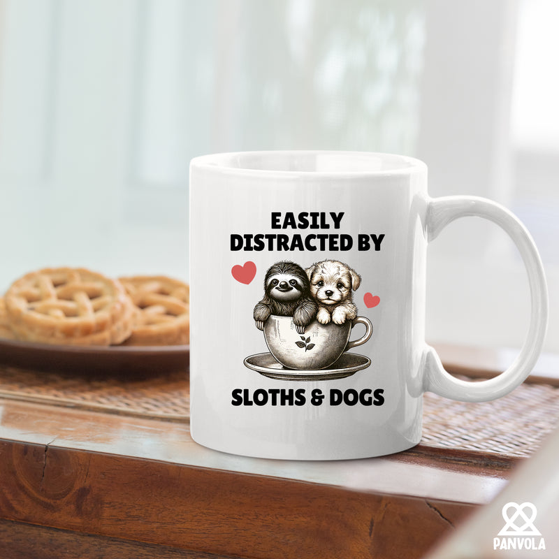 Easily Distracted by Sloths and Dogs Ceramic Mug 11 oz White
