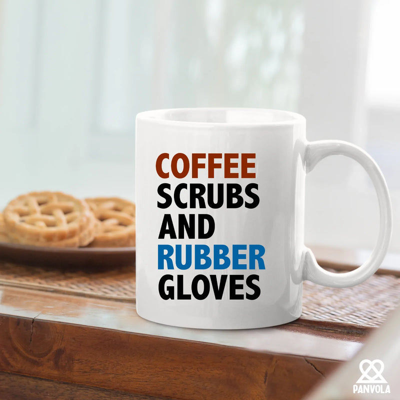 Coffee Scrubs And Rubber Gloves Ceramic Mug 11 oz White - Panvola