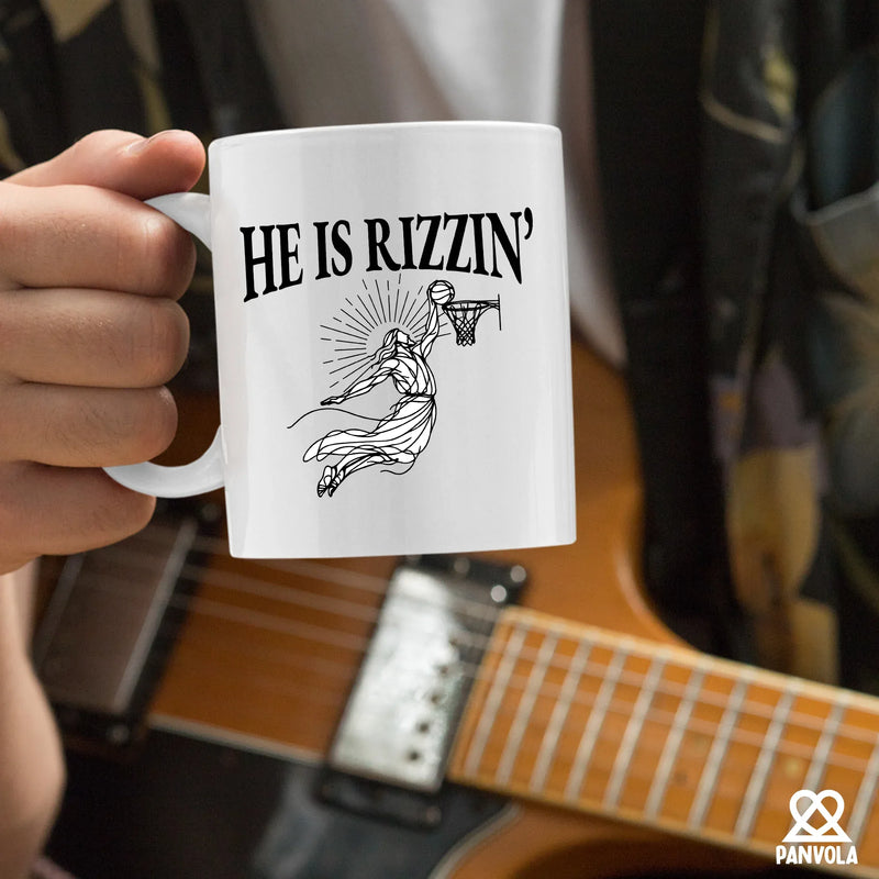 He Is Rizzin' Ceramic Mug 11 oz White - Panvola