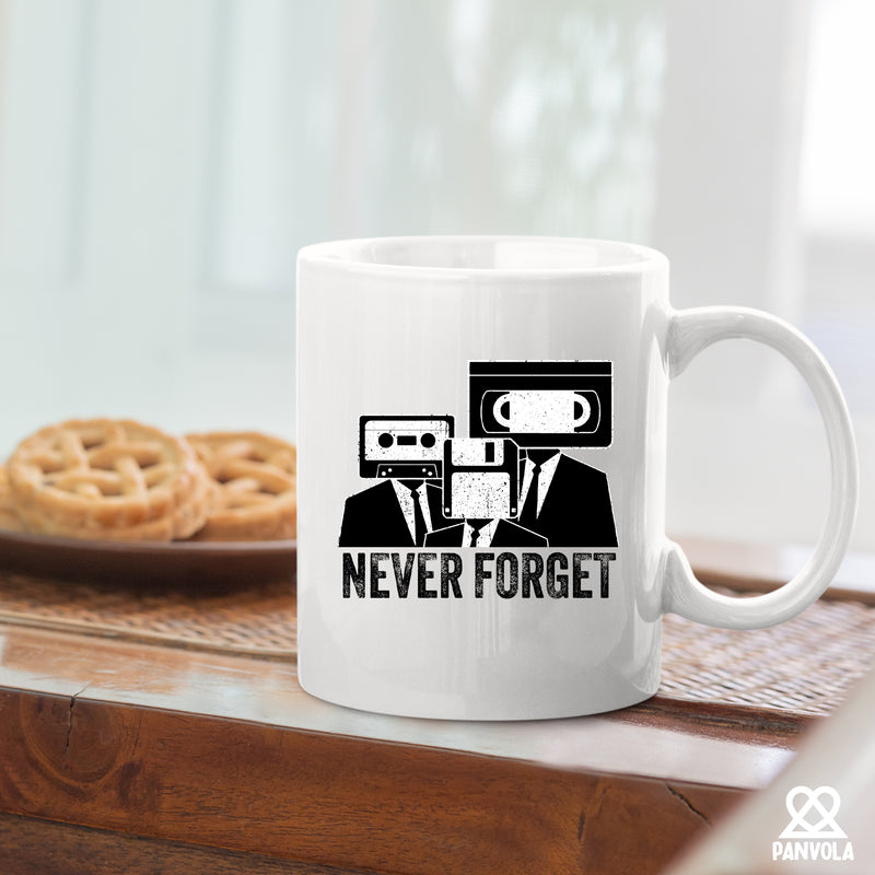 Never Forget Cassette Tape VHS Ceramic Mug 11 oz White.