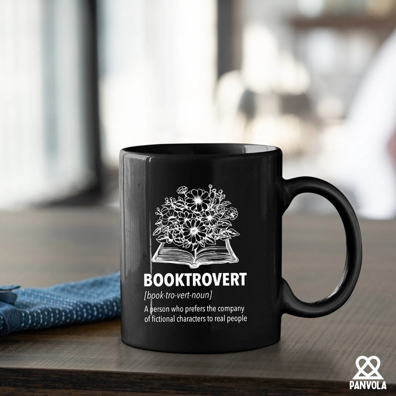 Booktrovert Definition Mug Ceramic Cup 11 oz Black - Panvola