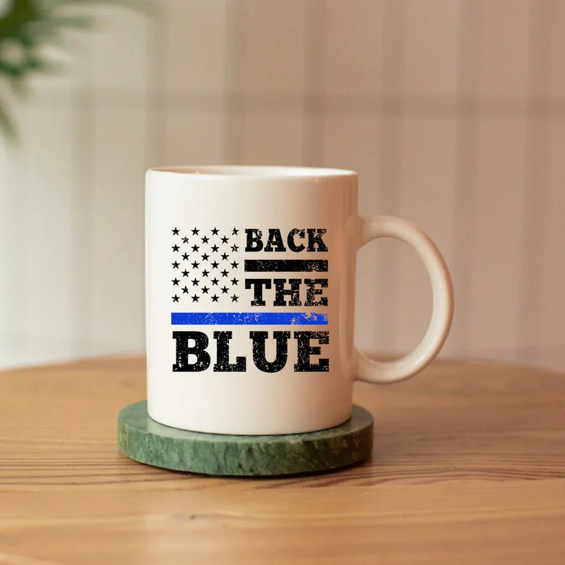 Back The Blue Ceramic Mug 11 oz White - Panvola