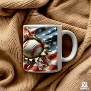 3D Baseball Crack Hole American Flag Ceramic Mug 11 oz White - Panvola