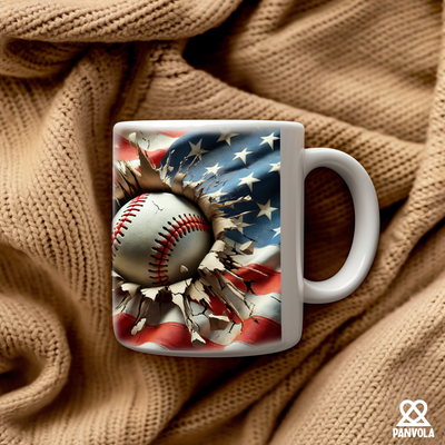 3D Baseball Crack Hole American Flag Ceramic Mug 11 oz White