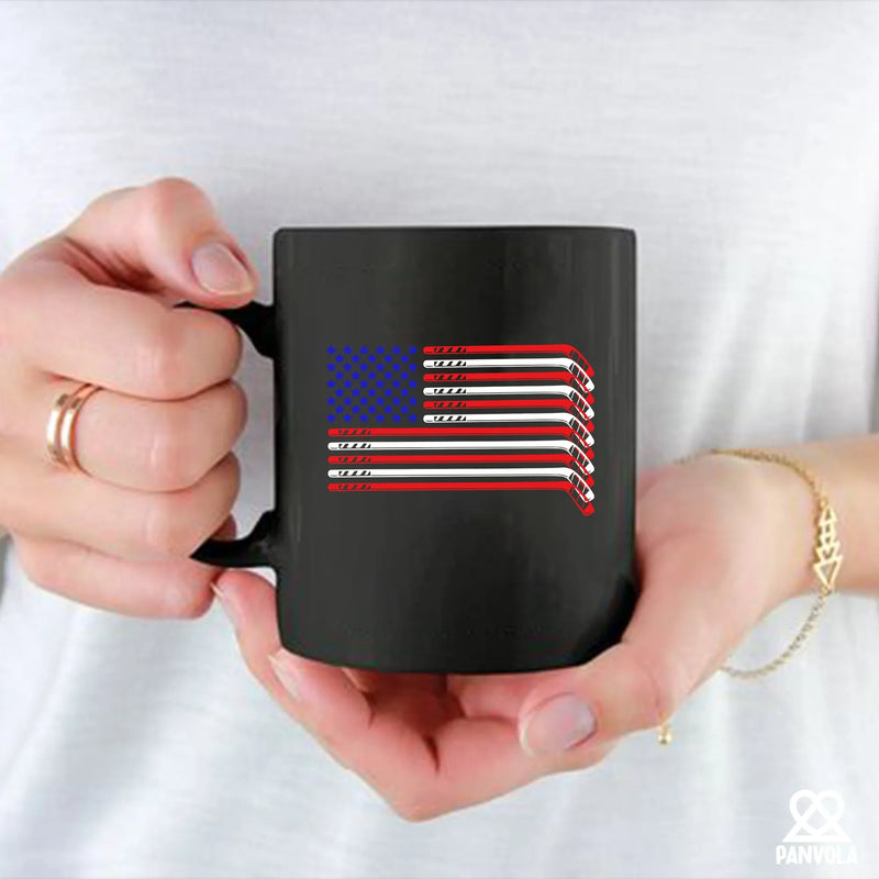 Hockey Stick USA Flag Ceramic Mug 11 oz White - Panvola