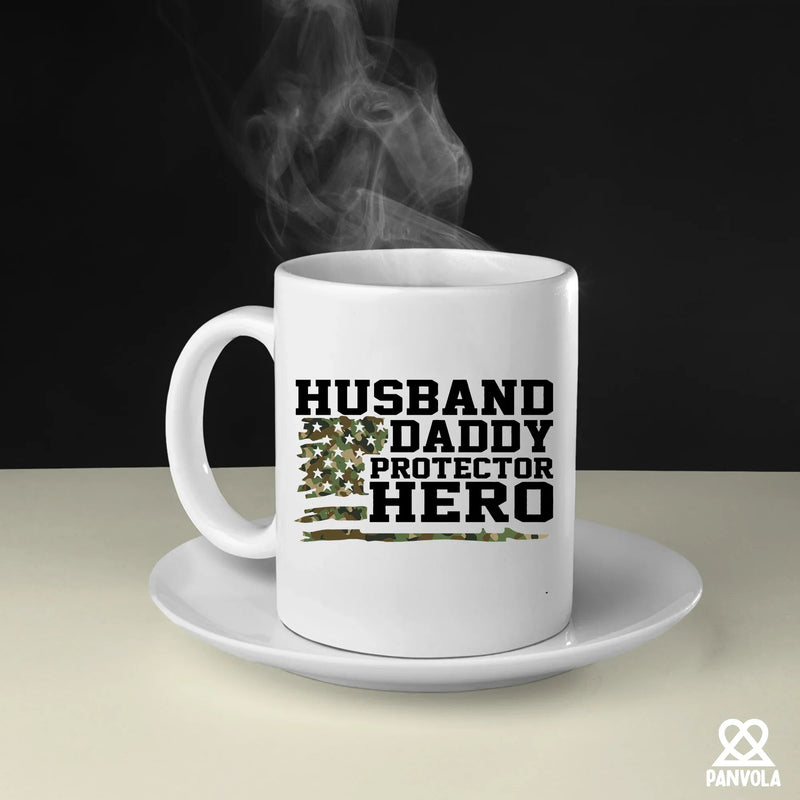 Husband. Daddy. Protector. Hero Ceramic Mug 11 oz White - Panvola