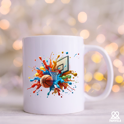 Basketball Tie Dye Color Splash Ceramic Mug 11 oz White