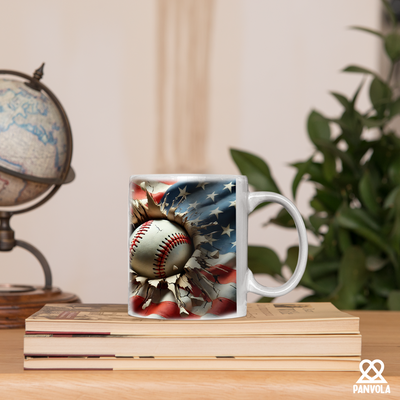 3D Baseball Crack Hole American Flag Ceramic Mug 11 oz White