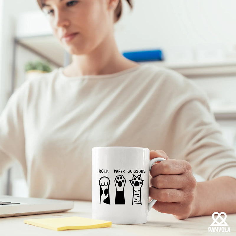Rock Paper Scissors Ceramic Mug 11 oz White - Panvola