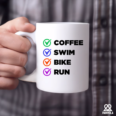 Coffee Swim Bike Run Mug Check Box Ceramic Mug 11 oz White