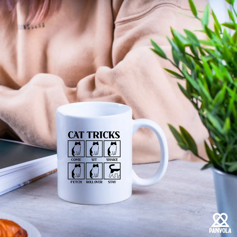 Cat Tricks Ceramic Mug 11 oz White - Panvola