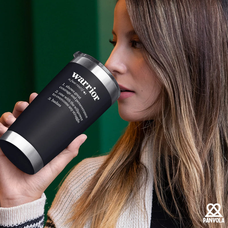 Warrior Definition Cancer Survivor Gifts Vacuum Insulated Tumbler 20 oz Black - Panvola