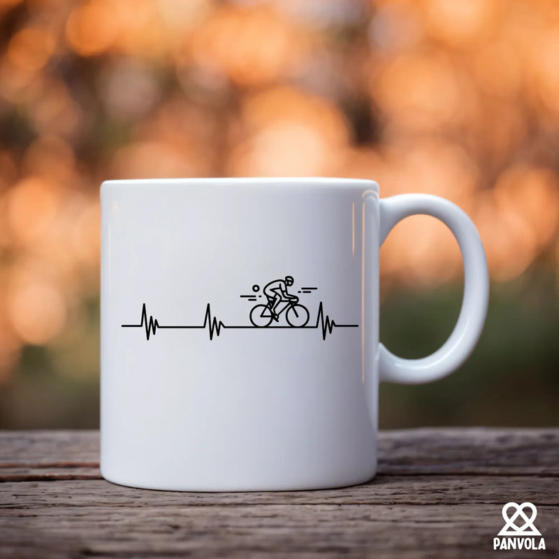 Cycling Heartbeat Ceramic Mug 11 oz White - Panvola