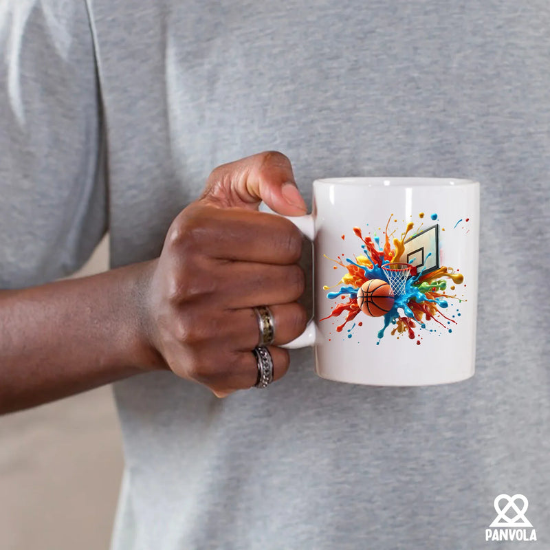 Basketball Tie Dye Color Splash Ceramic Mug 11 oz White - Panvola