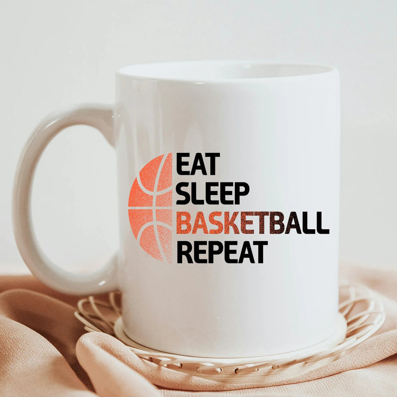 Eat Sleep Basketball Repeat Ceramic Mug 11 oz White - Panvola