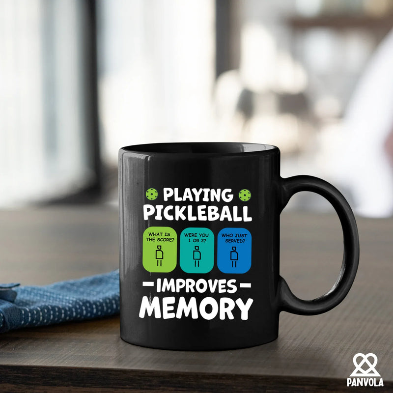 Playing Pickleball Improves Memory Ceramic Mug 11 oz Black - Panvola