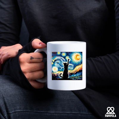 Van Gogh Starry Night Cat Ceramic Mug 11 oz White