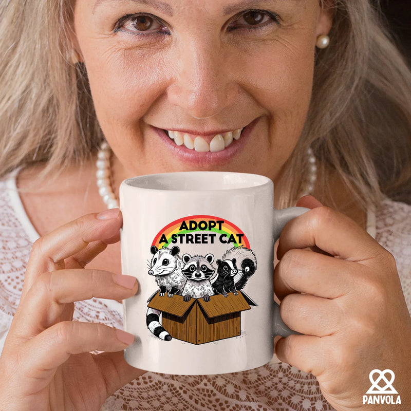 Adopt A Street Cat Ceramic Mug 11 oz White - Panvola