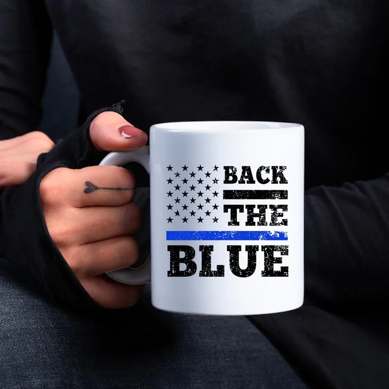 Back The Blue Ceramic Mug 11 oz White - Panvola