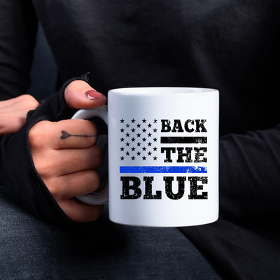 Back The Blue Ceramic Mug 11 oz White