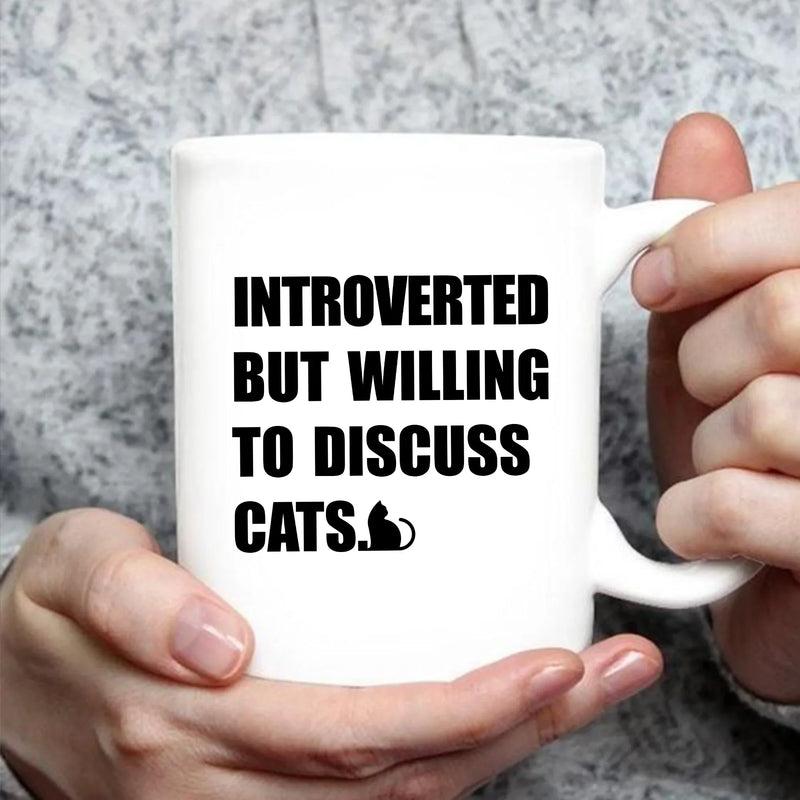 Introverted But Willing To Discuss Cats Ceramic Mug 11 oz White - Panvola