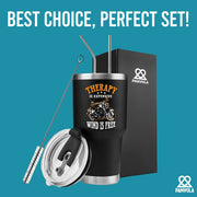 Therapy Is Expensive Wind Is Free Motorcycle Gifts Vacuum Insulated Tumbler 30 oz Black - Panvola
