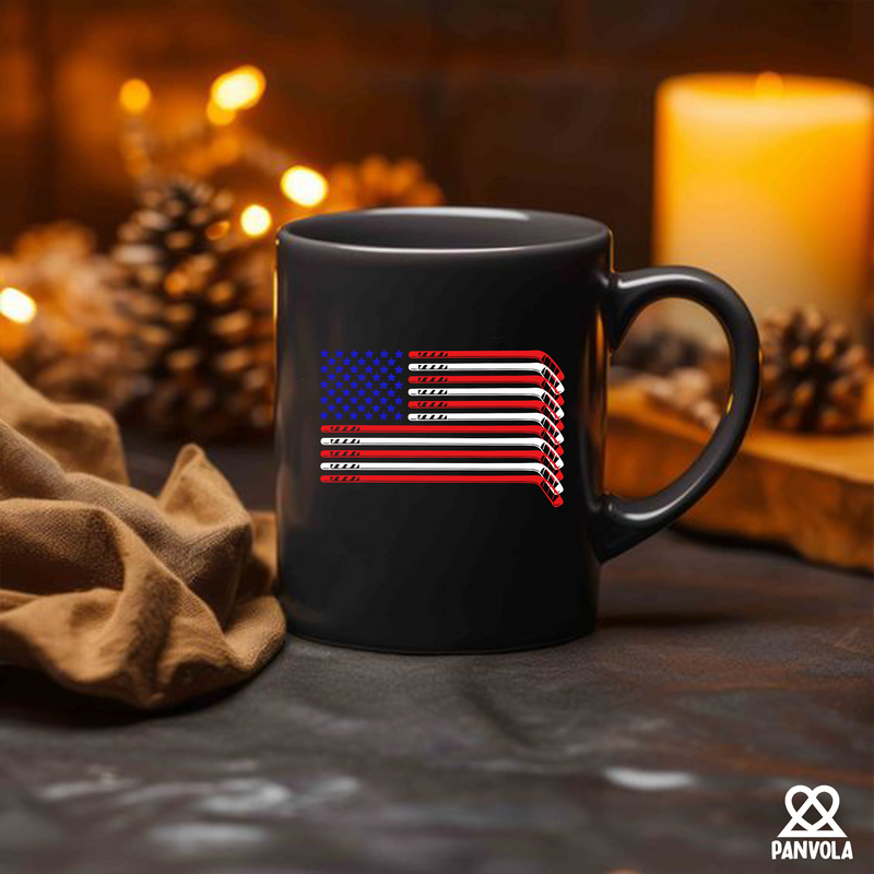 Hockey Stick USA Flag  Ceramic Mug 11 oz White