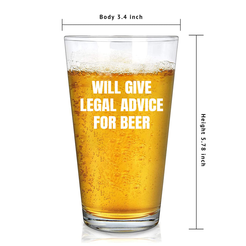 Will Give Legal Advice For Beer Lawyer Gift Beer Glass 16 oz