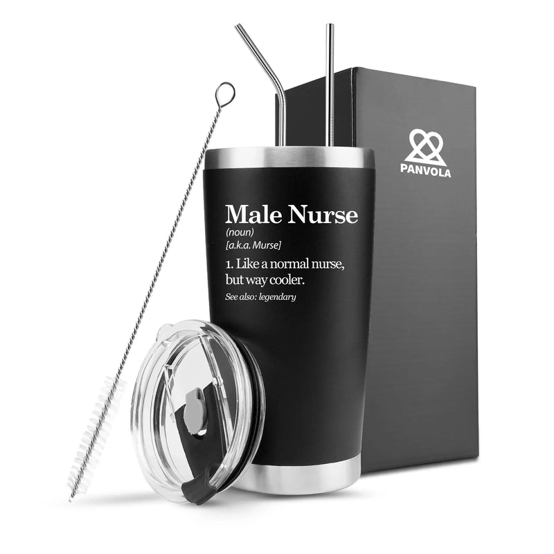 Male Nurse Definition Murse Like A Normal Nurse But Way Cooler Vacuum Insulated Stainless Steel Tumbler 20 oz Black - Panvola