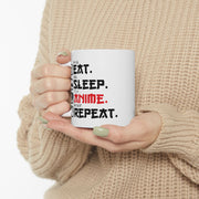 Personalized Eat Sleep Anime Repeat Customized Ceramic Mug 11 oz White.