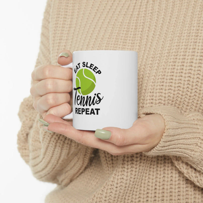 Personalized Eat Sleep Tennis Repeat Ceramic Mug 11 oz White - Panvola