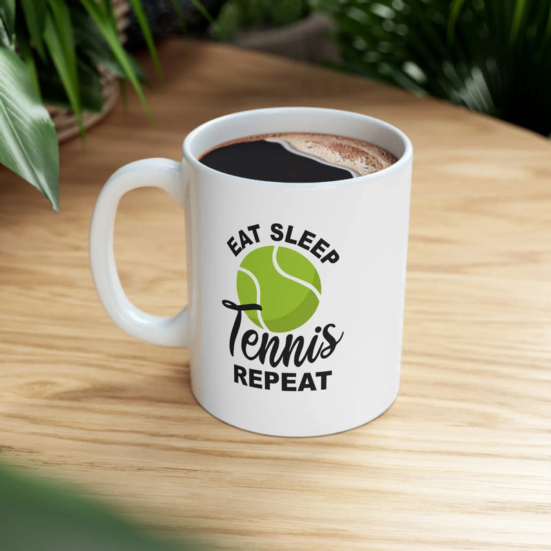 Personalized Eat Sleep Tennis Repeat Ceramic Mug 11 oz White - Panvola