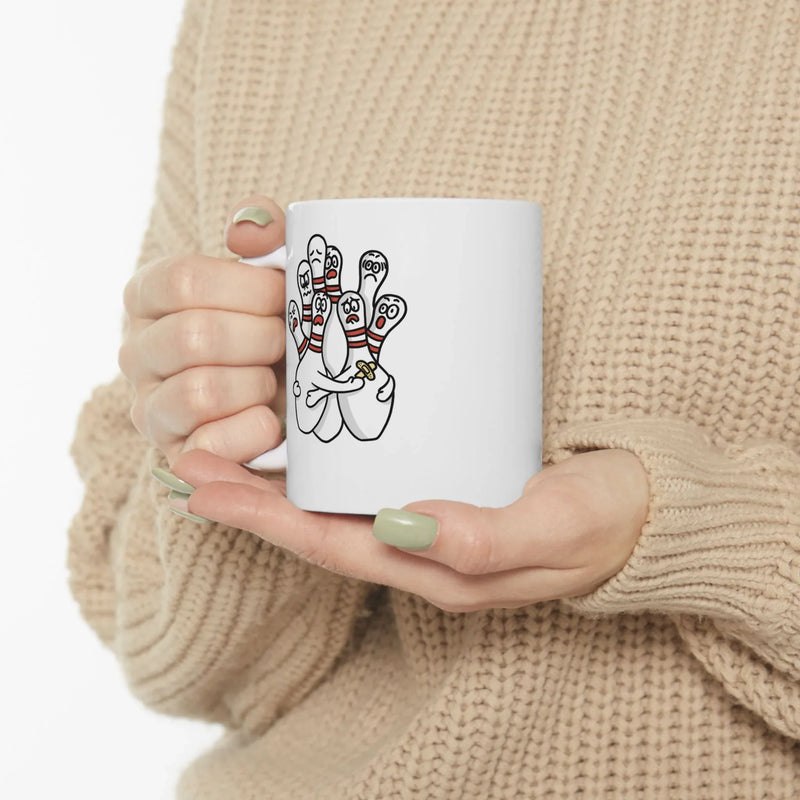 Personalized Scared Bowling Pins Customized Ceramic Mug 11 oz White - Panvola